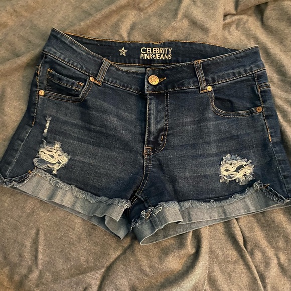 Distressed jean shorts with cuffs - Picture 1 of 4